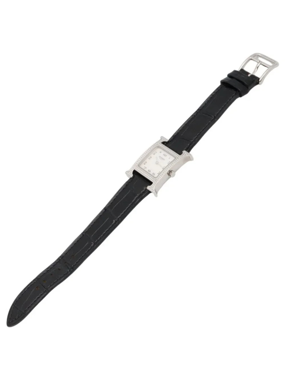 Hermes Watch H Diamond Bezel White Shell Stainless Steel